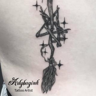 Magic broom pentagram tattoo by Artybugink