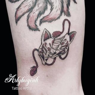 Broken cat mask tattoo by Artybugink